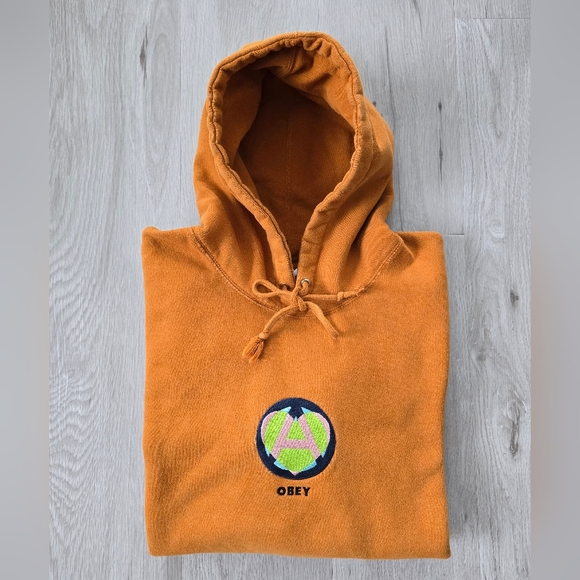 Obey Other - OBEY | brick orange embroidered logo baggy cozy hoodie sweatshirt | MENS XL